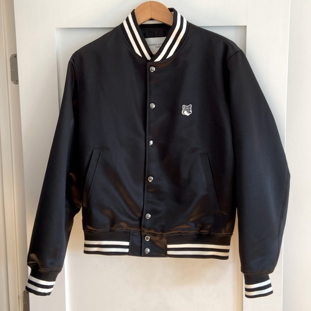 Maison Kitsuné Satin Black Fox Head Bomber Jacket medium